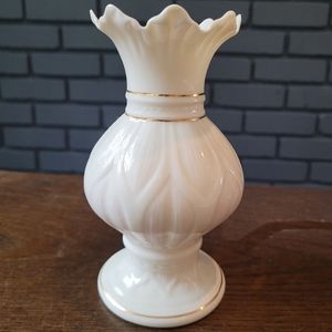 Belleek Irish Porcelain Lotus Blossom Vase with Pink Highlights Brown Stamp Mark